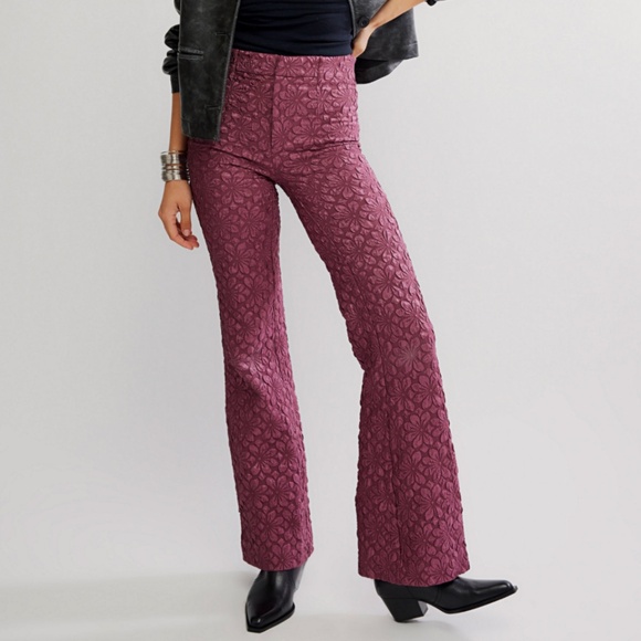 Free People Pants - Free People Runaway Floral Flare Pants Crushed Berry